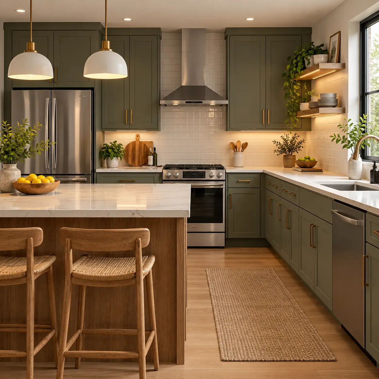 Cocina con mobiliario verde y madera: tu idea es el principio